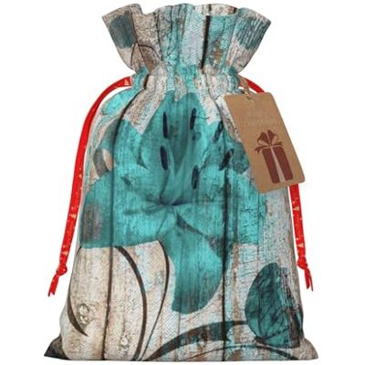 AMINNU Sacs à bonbons de Noël en forme de fleur bleu sarcelle sur planche en bois, avec étiquettes, réutilisables, utilisés pour les emballages de vacances, les fêtes de Noël AMINNU Sacs à bonbons de Noël en forme de fleur bleu sarcelle sur planche en bois, avec étiquettes, réutilisables, utilisés pour les emballages de vacances, les fêtes de Noël