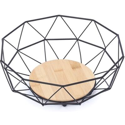 MSV Corbeille à fruits design industriel bois et acier Elie noir mat MSV Corbeille à fruits design industriel bois et acier Elie noir mat