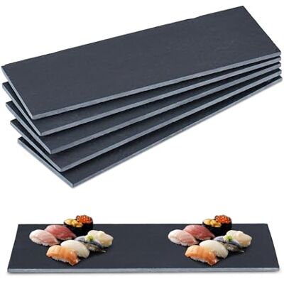 Relaxdays Lot de 6 plateaux en ardoise 30 x 10 cm pour servir du fromage et des desserts, plateau de service pour écrire, anthracite Relaxdays Lot de 6 plateaux en ardoise 30 x 10 cm pour servir du fromage et des desserts, plateau de service pour écrire, anthracite