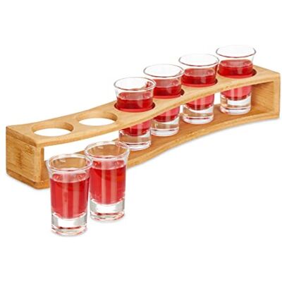 Relaxdays Planche à shots, lot de 6 verres, 4 cl, support courbé, nature idée cadeau, bambou Relaxdays Planche à shots, lot de 6 verres, 4 cl, support courbé, nature idée cadeau, bambou