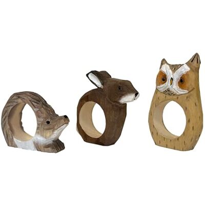 your castle Lot de 3 ronds de serviette sculptés à la main Design animal Hérisson, chouette, lapin En bois Peint à la main Polyvalent Avec fond stable 8 x 6 x 2 cm your castle Lot de 3 ronds de serviette sculptés à la main Design animal Hérisson, chouette, lapin En bois Peint à la main Polyvalent Avec fond stable 8 x 6 x 2 cm