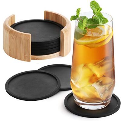 Sidorenko Lot de 8 dessous de verre ronds en silicone Noir Décoration de table d'appartement Premier appartement Sous-verre Décoration de salon moderne Accessoires d'appartement Sidorenko Lot de 8 dessous de verre ronds en silicone Noir Décoration de table d'appartement Premier appartement Sous-verre Décoration de salon moderne Accessoires d'appartement