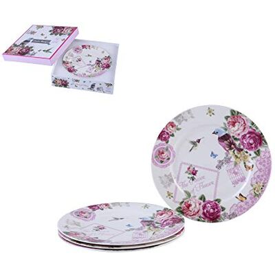 London Boutique Lot de 4 assiettes à gâteau en porcelaine fine à bords larges Style shabby chic Motif papillon rose London Boutique Lot de 4 assiettes à gâteau en porcelaine fine à bords larges Style shabby chic Motif papillon rose