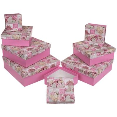 Out of the blue Boîte cadeau rose avec roses et cœurs, env. 22,5 x 22,5 x 8 cm, lot de 8, prix EAN individuel Out of the blue Boîte cadeau rose avec roses et cœurs, env. 22,5 x 22,5 x 8 cm, lot de 8, prix EAN individuel