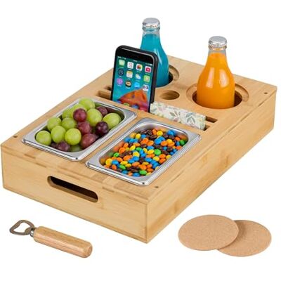 Relaxdays Plateau pour servir des aliments, canapés, bambou, bols en acier inoxydable, collations et boissons, sous-verres, naturel, en liège, 8 x 40 x 26 cm Relaxdays Plateau pour servir des aliments, canapés, bambou, bols en acier inoxydable, collations et boissons, sous-verres, naturel, en liège, 8 x 40 x 26 cm