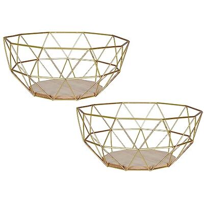 levandeo Lot de 2 corbeilles en métal doré 26 x 12 cm Corbeille à fruits moderne en bois MDF Marron levandeo Lot de 2 corbeilles en métal doré 26 x 12 cm Corbeille à fruits moderne en bois MDF Marron
