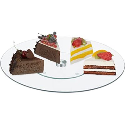 Relaxdays Assiettes à gâteaux rotatives, rondes, pour servir des tartes et des smacks, HxØ: 2 x 30 cm, verre, transparent Relaxdays Assiettes à gâteaux rotatives, rondes, pour servir des tartes et des smacks, HxØ: 2 x 30 cm, verre, transparent