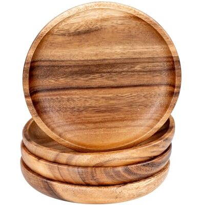 levandeo Lot de 4 assiettes rondes en bois d'acacia Diamètre : 15 cm Assiettes à collation En bois d'acacia Fabriquées à la main Décoration de table unique levandeo Lot de 4 assiettes rondes en bois d'acacia Diamètre : 15 cm Assiettes à collation En bois d'acacia Fabriquées à la main Décoration de table unique