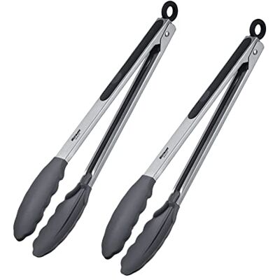 Westmark Classic Silicone Maxi 161822E3 Lot de 2 pinces de service Avec poignées en silicone et poignées en caoutchouc Longueur : 34 cm Acier inoxydable/plastique/silicone Argenté/noir Westmark Classic Silicone Maxi 161822E3 Lot de 2 pinces de service Avec poignées en silicone et poignées en caoutchouc Longueur : 34 cm Acier inoxydable/plastique/silicone Argenté/noir