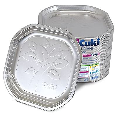Cuki Assiettes plates en aluminium durable et recyclable à l'infini, dimensions 20,3 x 20,3 cm, 1 lot de 100 pièces Cuki Assiettes plates en aluminium durable et recyclable à l'infini, dimensions 20,3 x 20,3 cm, 1 lot de 100 pièces