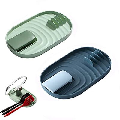 XPOOP Couvercle de Casserole et Porte-Cuillère 2 Pièces, Étagère à Ustensiles de Cuisine, Étagère à Plateau à Cuillères, Plateau à Couverts pour Éviter Les Taches de Gouttes (Bleu et Vert) XPOOP Couvercle de Casserole et Porte-Cuillère 2 Pièces, Étagère à Ustensiles de Cuisine, Étagère à Plateau à Cuillères, Plateau à Couverts pour Éviter Les Taches de Gouttes (Bleu et Vert)