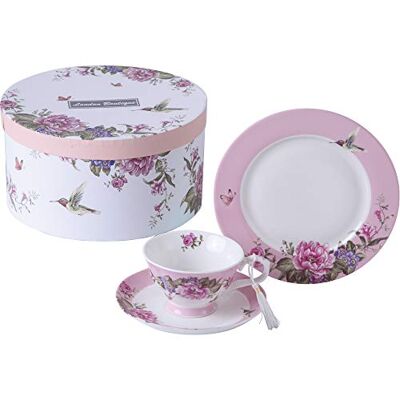 London Boutique Lot de 3 tasses à café et soucoupe 19,1 cm En porcelaine vintage chic Oiseau papillon floral Coffret cadeau (rose) London Boutique Lot de 3 tasses à café et soucoupe 19,1 cm En porcelaine vintage chic Oiseau papillon floral Coffret cadeau (rose)