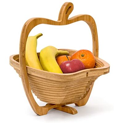 Relaxdays Corbeille à fruits en forme de pomme pliable Bambou Porte-fruits accordéon Bois HxlxP: 30 x 27 x 22,5 cm, nature Relaxdays Corbeille à fruits en forme de pomme pliable Bambou Porte-fruits accordéon Bois HxlxP: 30 x 27 x 22,5 cm, nature