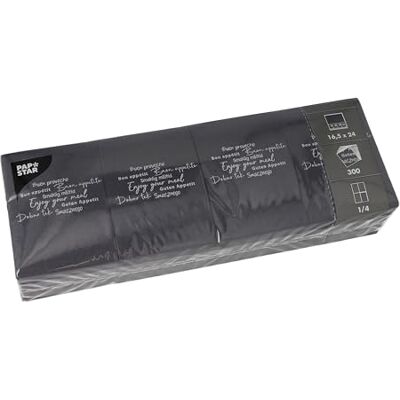 PAPSTAR Lot de 1800 serviettes à goûter « Daily Collection » Pliées en 4-24 x 16,5 cm Noir « Enjoy your Meal » PAPSTAR Lot de 1800 serviettes à goûter « Daily Collection » Pliées en 4-24 x 16,5 cm Noir « Enjoy your Meal »