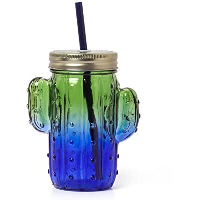Legami Verre en verre avec bouchon et paille, Cheers, 11 x 14,5 cm, 350 ml, en verre, plastique, acier inoxydable, thème Cactus, tasse avec poignée en forme de plante grasse, bouchon à vis (JAR0002) Legami Verre en verre avec bouchon et paille, Cheers, 11 x 14,5 cm, 350 ml, en verre, plastique, acier inoxydable, thème Cactus, tasse avec poignée en forme de plante grasse, bouchon à vis (JAR0002)
