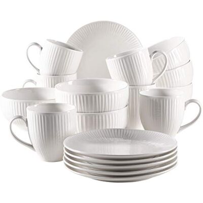 MÄSER Série Dalia Service de petit-déjeuner pour 6 personnes en porcelaine hôtelière 18 pièces au design vintage intemporel blanc, porcelaine durable MÄSER Série Dalia Service de petit-déjeuner pour 6 personnes en porcelaine hôtelière 18 pièces au design vintage intemporel blanc, porcelaine durable