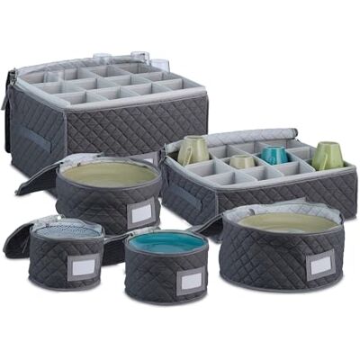 Relaxdays Lot de 6 boîtes de rangement pour vaisselle, 12 assiettes, verres, tasses, rembourrées, rangement de vaisselle, gris Relaxdays Lot de 6 boîtes de rangement pour vaisselle, 12 assiettes, verres, tasses, rembourrées, rangement de vaisselle, gris