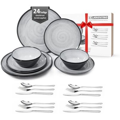 La Joventino Service de table de camping 24 pièces en mélamine pour extérieur et intérieur La Joventino Service de table de camping 24 pièces en mélamine pour extérieur et intérieur