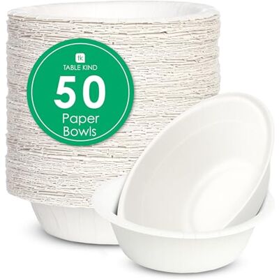 Talking Tables Lot de 50 bols jetables en papier blanc respectueux de l'environnement pour le camping, la restauration, la salade, le dessert, les céréales, recyclables, les fêtes d'anniversaire, la maison Talking Tables Lot de 50 bols jetables en papier blanc respectueux de l'environnement pour le camping, la restauration, la salade, le dessert, les céréales, recyclables, les fêtes d'anniversaire, la maison