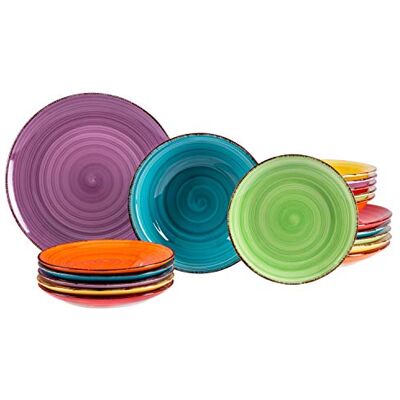 MamboCat Lot de 18 assiettes à dîner unies colorées et élégantes en grès Assiettes à dîner + assiettes creuses de 750 ml + assiettes à gâteau 6 couleurs Méditerranéenne MamboCat Lot de 18 assiettes à dîner unies colorées et élégantes en grès Assiettes à dîner + assiettes creuses de 750 ml + assiettes à gâteau 6 couleurs Méditerranéenne