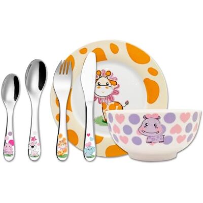 Exzact Service de table 6 Pièces Set Repas avec Coutellerie en Inox pour Enfants: 1 x Bol, 1 x Plat, 1 x Fourchette, 1 x Couteau, 1 x Cuillère,1 x Petite Cuillère (Animaux mignons) Exzact Service de table 6 Pièces Set Repas avec Coutellerie en Inox pour Enfants: 1 x Bol, 1 x Plat, 1 x Fourchette, 1 x Couteau, 1 x Cuillère,1 x Petite Cuillère (Animaux mignons)
