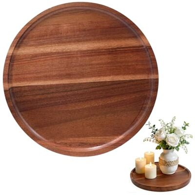 Guzeelu Plateau décoratif rond en bois d'acacia naturel pour centre de table et décoration de cuisine, assiette de service à finition lisse pour présentation et table basse Guzeelu Plateau décoratif rond en bois d'acacia naturel pour centre de table et décoration de cuisine, assiette de service à finition lisse pour présentation et table basse