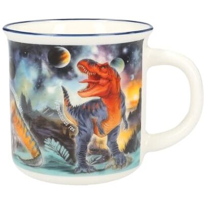 Depesche 13071 Dino World Galaxy Tasse aspect émail avec motif de dino spatial, tasse en porcelaine, capacité env. 250 ml Depesche 13071 Dino World Galaxy Tasse aspect émail avec motif de dino spatial, tasse en porcelaine, capacité env. 250 ml