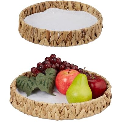 Relaxdays Lot de 2 corbeilles à fruits, corbeilles décoratives pour fruits, pain, etc., en jacinthe d'eau, décoration de table de style bohème, naturel Relaxdays Lot de 2 corbeilles à fruits, corbeilles décoratives pour fruits, pain, etc., en jacinthe d'eau, décoration de table de style bohème, naturel