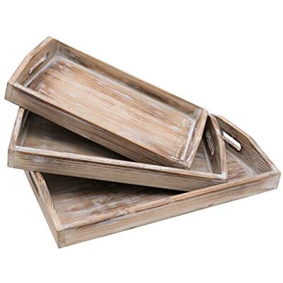 HMF Lot de 3 plateaux décoratifs en bois au design vintage Différentes tailles Shabby Chic Classique HMF Lot de 3 plateaux décoratifs en bois au design vintage Différentes tailles Shabby Chic Classique