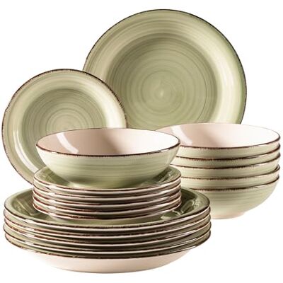 MÄSER 931876 Bel Tempo II Lot de 18 assiettes en céramique peinte à la main pour 6 personnes au look vintage moderne Vert MÄSER 931876 Bel Tempo II Lot de 18 assiettes en céramique peinte à la main pour 6 personnes au look vintage moderne Vert