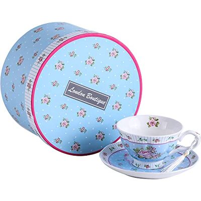 London Boutique Lot de Tasses à café et soucoupes Vintage Flora Rose Lavande Boîte Cadeau en Porcelaine (Bleu Rose 1 Ensemble) London Boutique Lot de Tasses à café et soucoupes Vintage Flora Rose Lavande Boîte Cadeau en Porcelaine (Bleu Rose 1 Ensemble)