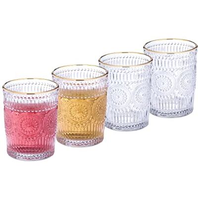 Relaxdays Lot de 4 verres vintage 300 ml avec bord doré, eau, jus, limo, passe au lave-vaisselle, transparent Relaxdays Lot de 4 verres vintage 300 ml avec bord doré, eau, jus, limo, passe au lave-vaisselle, transparent
