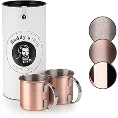Buddy´s Bar Lot de 2 gobelets Moscow Mule 450 ml En acier inoxydable de qualité supérieure Qualité alimentaire Avec boîte cadeau Cuivre antique Buddy´s Bar Lot de 2 gobelets Moscow Mule 450 ml En acier inoxydable de qualité supérieure Qualité alimentaire Avec boîte cadeau Cuivre antique