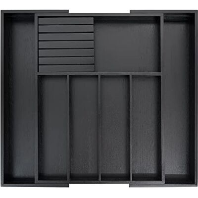 VaeFae Organiseur de tiroir de cuisine en bambou extensible, porte-ustensiles et plateau à couverts avec séparateur, rangement pour couverts (noir) VaeFae Organiseur de tiroir de cuisine en bambou extensible, porte-ustensiles et plateau à couverts avec séparateur, rangement pour couverts (noir)