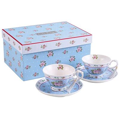 London Boutique Lot de 2 Tasses à café et soucoupes Vintage Flower Flora Rose Lavande Coffret Cadeau (Bleu Lot 2) London Boutique Lot de 2 Tasses à café et soucoupes Vintage Flower Flora Rose Lavande Coffret Cadeau (Bleu Lot 2)