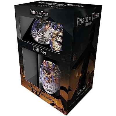 Pyramid Attaque des Titans Coffret cadeau Tasse en céramique avec sous-verre et porte-clés 325 ml, One Size, Tasse à café Pyramid Attaque des Titans Coffret cadeau Tasse en céramique avec sous-verre et porte-clés 325 ml, One Size, Tasse à café