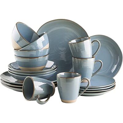 MÄSER Série Nottingham Service de table vintage pour 4 personnes 20 pièces avec formes rondes irrégulières au look rétro Grès bleu et gris MÄSER Série Nottingham Service de table vintage pour 4 personnes 20 pièces avec formes rondes irrégulières au look rétro Grès bleu et gris