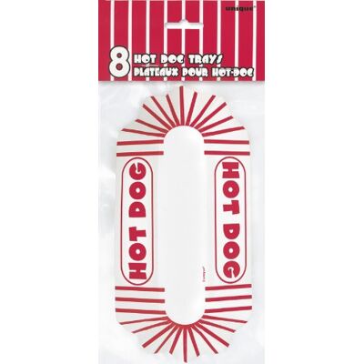 Unique Party 90688 Paquet de 8 Plateaux à Hot-Dog en Carton, 8" x 4", Rouge/Blanc Unique Party 90688 Paquet de 8 Plateaux à Hot-Dog en Carton, 8" x 4", Rouge/Blanc