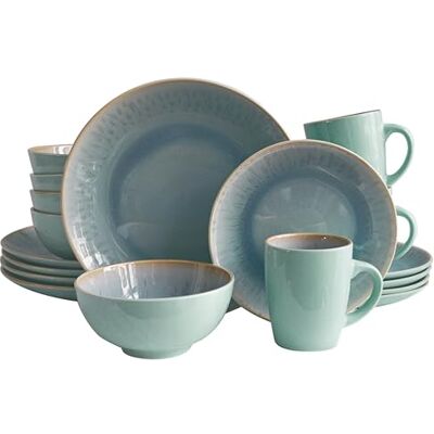 ECHTWERK Service de table vintage 16 pièces "Ana", design moderne, pour 4 personnes, vaisselle en porcelaine avec 4 assiettes plates, 4 assiettes à dessert, 4 bols, 4 tasses à thé, 4 tasses à thé ECHTWERK Service de table vintage 16 pièces "Ana", design moderne, pour 4 personnes, vaisselle en porcelaine avec 4 assiettes plates, 4 assiettes à dessert, 4 bols, 4 tasses à thé, 4 tasses à thé