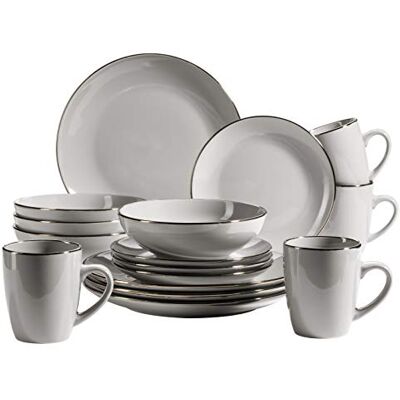 MÄSER Metallic Rim Service de table moderne pour 4 personnes Avec bord couleur laiton 16 pièces Avec formes coupées sans bord Grès Gris MÄSER Metallic Rim Service de table moderne pour 4 personnes Avec bord couleur laiton 16 pièces Avec formes coupées sans bord Grès Gris