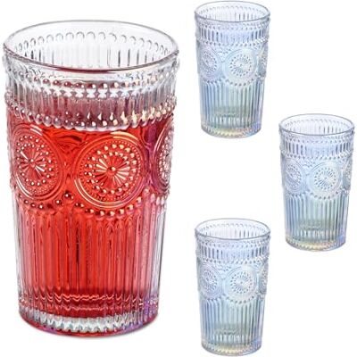 Relaxdays Lot de 4 verres à eau, style vintage, passent au lave-vaisselle, effet holographique, 360 ml, transparents Relaxdays Lot de 4 verres à eau, style vintage, passent au lave-vaisselle, effet holographique, 360 ml, transparents