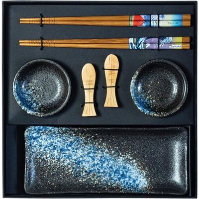 JADE TEMPLE Set à sushi en céramique avec bol à sauce et baguettes JADE TEMPLE Set à sushi en céramique avec bol à sauce et baguettes