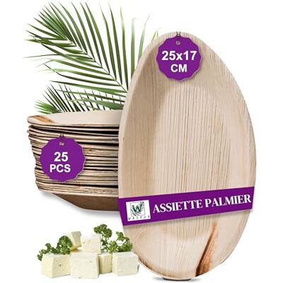 Waipur Assiette Jetable en Feuille de Palmier 25 pcs. Ovales 25 x17 cm Vaisselle Naturelle et Élégante Chic, Résistante et au Design Unique semblable au Bambou et au Bois Waipur Assiette Jetable en Feuille de Palmier 25 pcs. Ovales 25 x17 cm Vaisselle Naturelle et Élégante Chic, Résistante et au Design Unique semblable au Bambou et au Bois