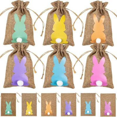 LSYHHXC Lot de 6/12/24 sacs à bonbons en toile de jute avec motif lapin Sacs cadeaux pour fête de Pâques pour enfants (12 pièces) LSYHHXC Lot de 6/12/24 sacs à bonbons en toile de jute avec motif lapin Sacs cadeaux pour fête de Pâques pour enfants (12 pièces)