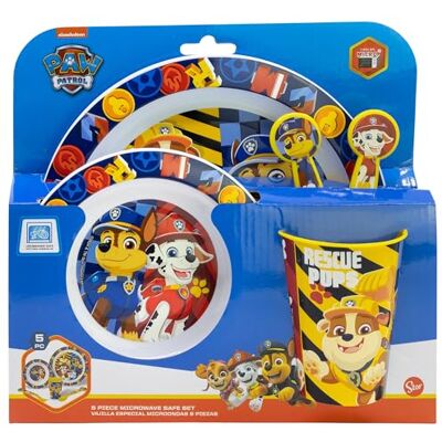 Stor Ensemble de vaisselle réutilisable pour enfant pour micro-ondes, composé de verre, assiette, bol et couverts Psi Patrol Stor Ensemble de vaisselle réutilisable pour enfant pour micro-ondes, composé de verre, assiette, bol et couverts Psi Patrol