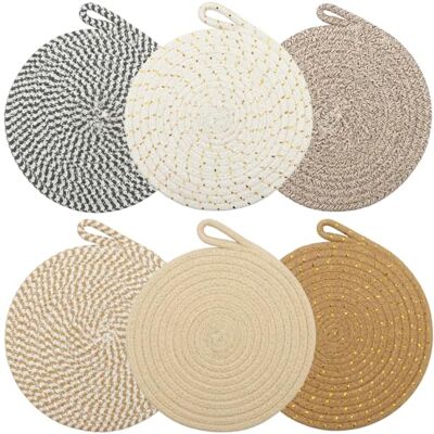 Omtofo Lot de 6 dessous de plat, en coton, 20 cm, isolés, ronds, tressés, pour la cuisine, les bols, les poêles, les pichets et les assiettes (6 couleurs) Omtofo Lot de 6 dessous de plat, en coton, 20 cm, isolés, ronds, tressés, pour la cuisine, les bols, les poêles, les pichets et les assiettes (6 couleurs)