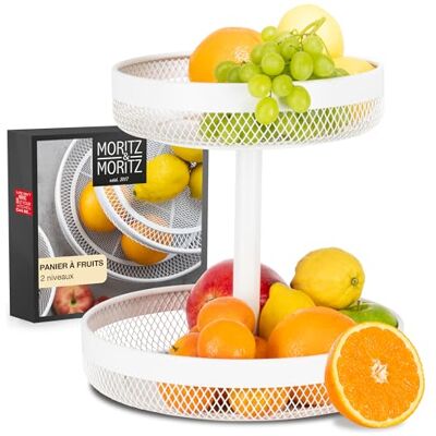 Moritz & Moritz Présentoir à fruits en métal blanc – Bol à fruits moderne – Présentoir à 2 étages avec éplucheur 4 en 1 Moritz & Moritz Présentoir à fruits en métal blanc – Bol à fruits moderne – Présentoir à 2 étages avec éplucheur 4 en 1
