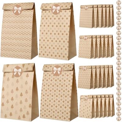 AiQInu Sacs cadeaux en papier Kraft de 24 pièces avec autocollants pour Noël, sachets et sacs de bonbons pour anniversaires, mariages, fêtes, Halloween AiQInu Sacs cadeaux en papier Kraft de 24 pièces avec autocollants pour Noël, sachets et sacs de bonbons pour anniversaires, mariages, fêtes, Halloween