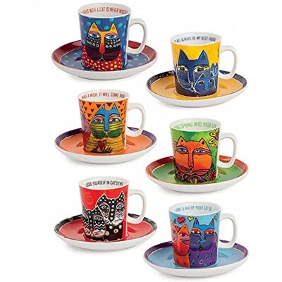Egan Lot de 6 tasses à café Laurel Burch, multicolores, taille S Egan Lot de 6 tasses à café Laurel Burch, multicolores, taille S