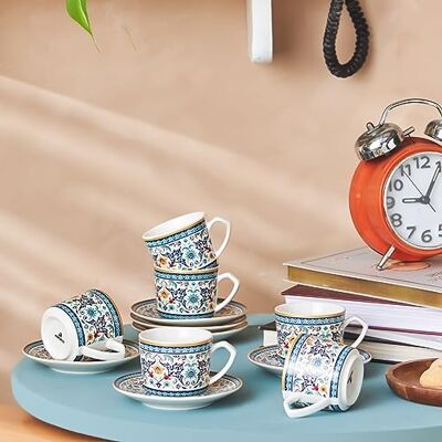 KARACA Beylerbeyi Lot de 6 tasses à café turques en porcelaine 80 ml Blanc/bleu/multicolore KARACA Beylerbeyi Lot de 6 tasses à café turques en porcelaine 80 ml Blanc/bleu/multicolore